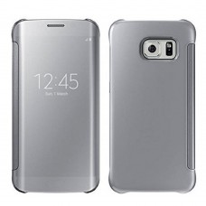 Samsung Galaxy S6 Edge - Luxury Elegant Glitter Smart Flip Ultra Slim View Electroplated Mirror Hard Clear Transparent Phone Protective Cover Case - Silver